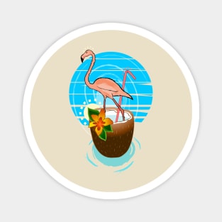 flamingo in a coconut in the tropics Magnet